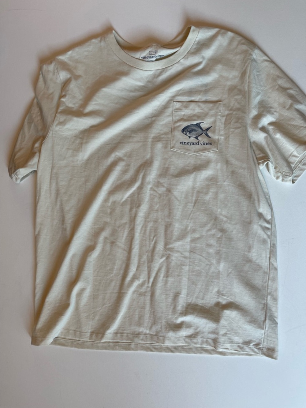 Vineyard Vines Cream Short-Sleeve Pocket Tee with Fish Logo